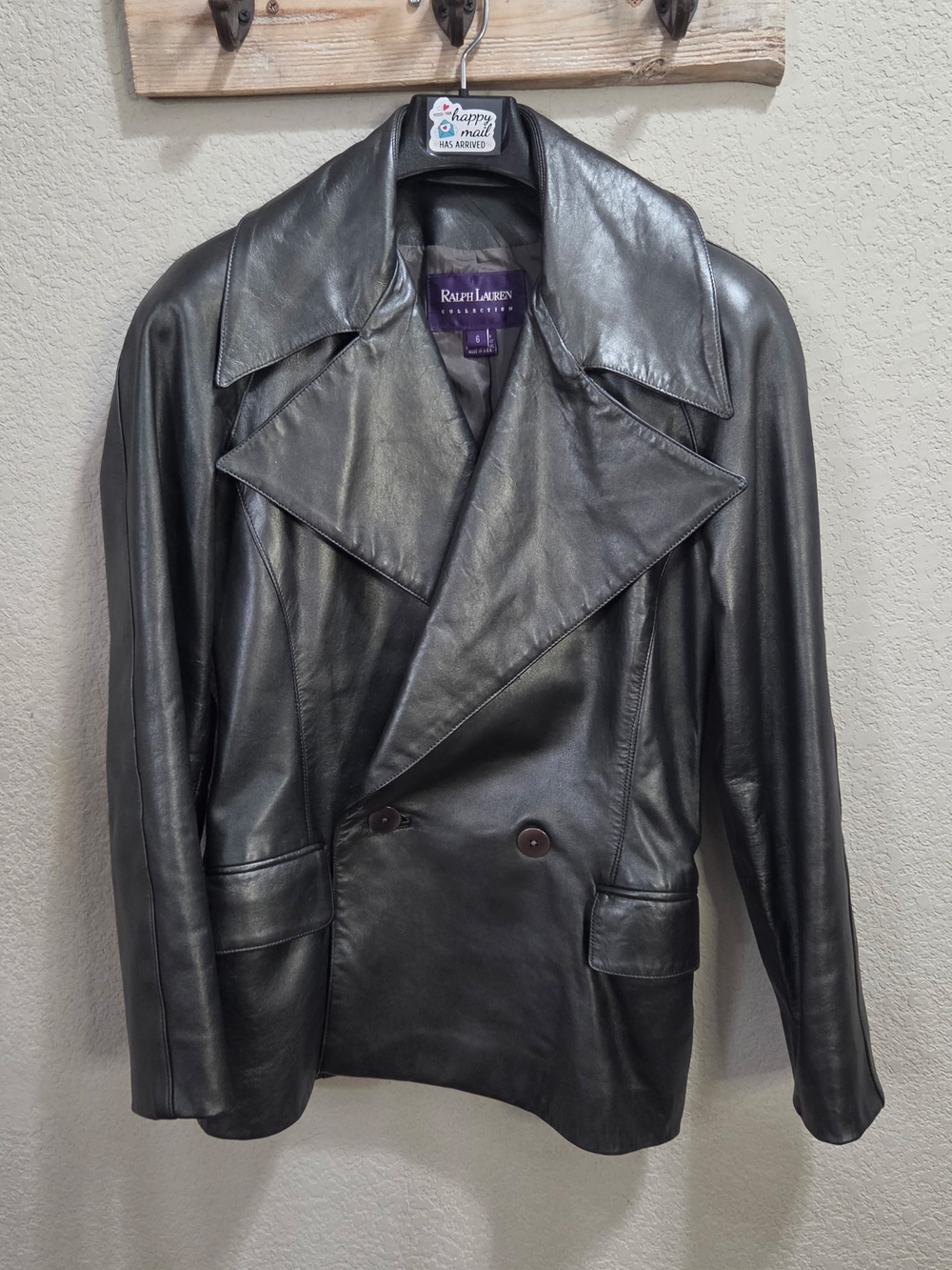 Ralph Lauren Black Leather Double-Breasted Trench Coat